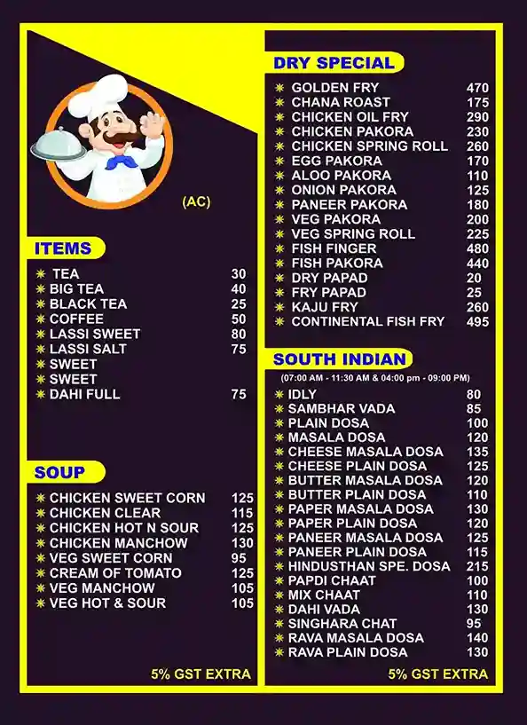 Hindusthan Hotel Menu